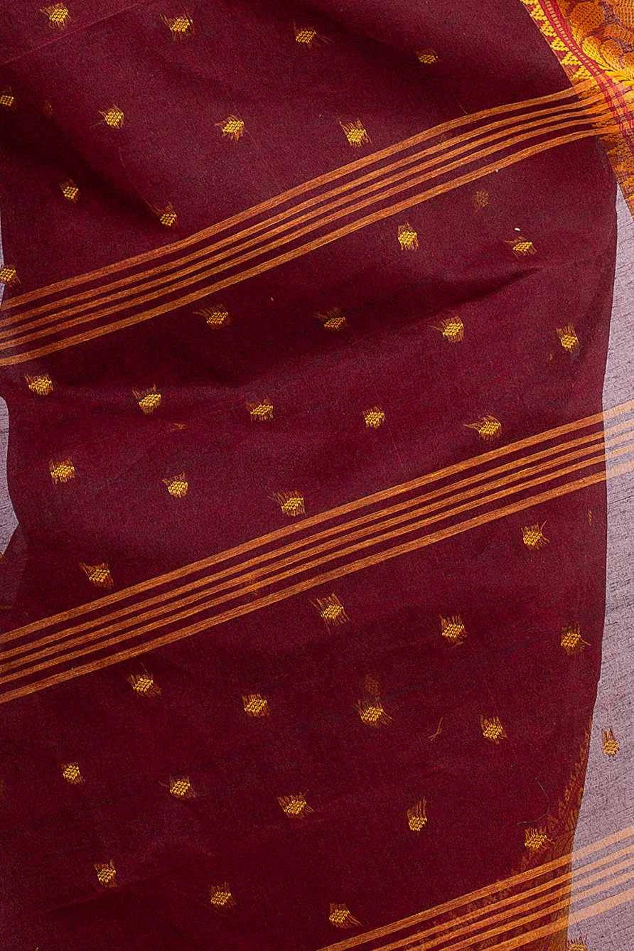 Brown Pure Cotton Sorbori Tant Saree (856)